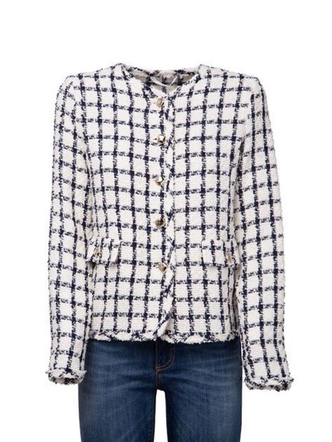 giacca tipo chanel azzurra|Marella Women’s Striped Chanel Jacket .